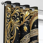 AILONEN Black Gold Sun Curtains W38 x L54 Inch Vintage Celestial Tarot Drapes Light Filtering Microfiber Window Treatments for Bedroom Living Room Mystical Boho Mandala 2 Pieces Coverings