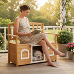 VINGLI Outdoor Storage Bench with Built-in Dog House, 2-in-1 Outdoor Waterproof Patio Bench with Pet Kennel for Patio Backyard Porch (Natural)