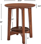 Alaterre Furniture Monterey End Tables – Set of 2 Round Side Tables with Storage Shelf – Mid-Century Modern Nightstand & Accent Table for Living Room or Bedroom (Warm Chestnut)