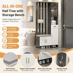 Wall Room Divider with Storage, 78.7" Tall Entryway Hall Tree Room Partition with Shoe Cabinet,Freestanding Wood Privacy Screen with Coat Rack, Bench & Glass Display(White+Left Side,80cm/31.5in)
