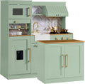 Best Choice Products Pretend Play Kitchen for Kids, Interactive Wooden Toddler Playset with Island, Espresso Machine, 17 Accessories - Sage