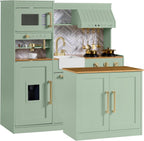 Best Choice Products Pretend Play Kitchen for Kids, Interactive Wooden Toddler Playset with Island, Espresso Machine, 17 Accessories - Sage