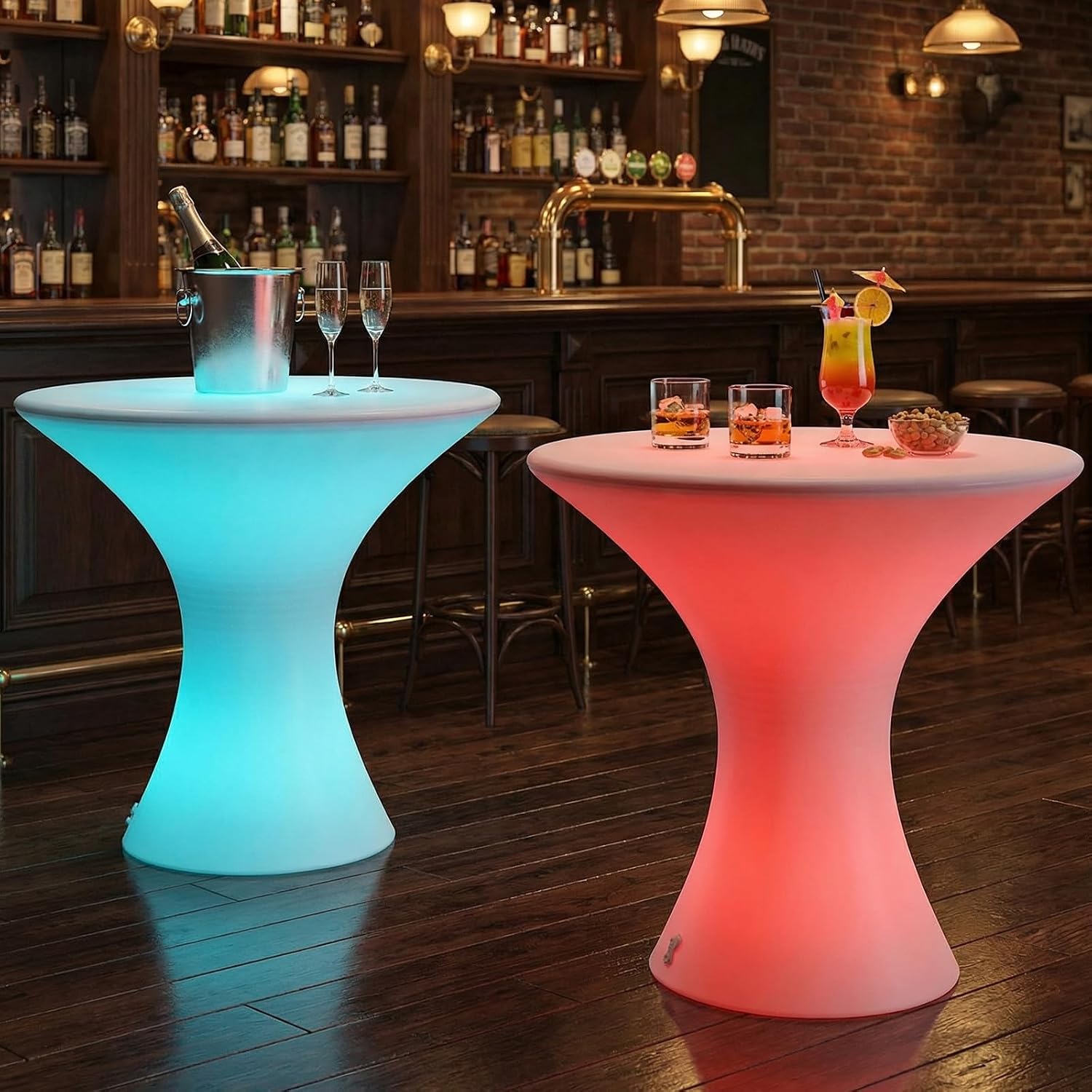 Mjkone 23" H LED Light Up Bar Table with Remote Controls, Rechargable Cocktail Tables for Party with 16 RGB Multi-Colored Lights, Waterproof Light Up Luminous Furniture for Home Bars, Round 1 Piece