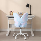 chairus Kids Desk Chair Butterfly Faux Fur Study Chair for Teenage Girls Adjustable Kids Vanity Chair for Bedroom Reading Living Room, Small Cute Student Task Chair with White Foot, Baby Blue