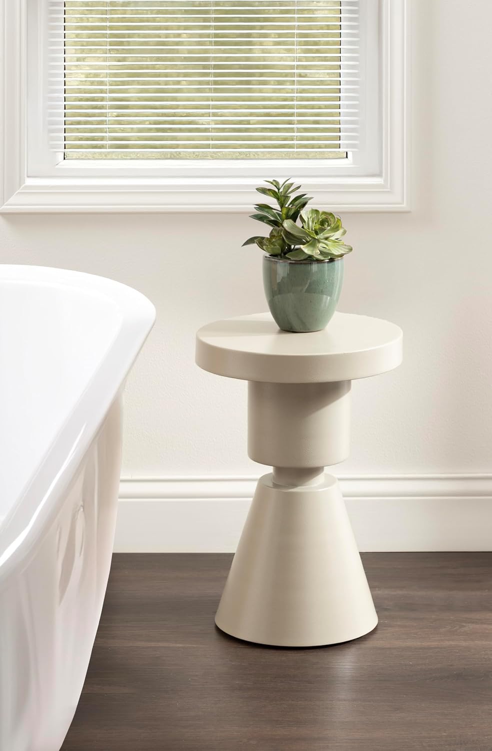 Kate and Laurel Boswell Modern Textured Metal Round Side Table, 12 x 12 x 18, Gray, Geometric Circle End Table for Use as Unique Bedroom Nightstand or Fun Indoor Plant Stand