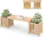HAPPYGRILL Patio Wooden Bench with Planter, 2 Person Patio Bench with/ 2 Side Flower Box, Slot Design for Easy Assembly, Natural Fir Wood Frame, Outdoor Garden Bench Seat for Patio, Garden, Backyard