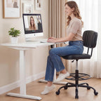 DUMOS Armless Drafting Chair, Low Back Office Seat with Adjustable Footrest Ring for Standing Desk, Ergonomic PU Leather Office Seating, Swivel Rolling High Stool for Studio, Lab, Counter, Black