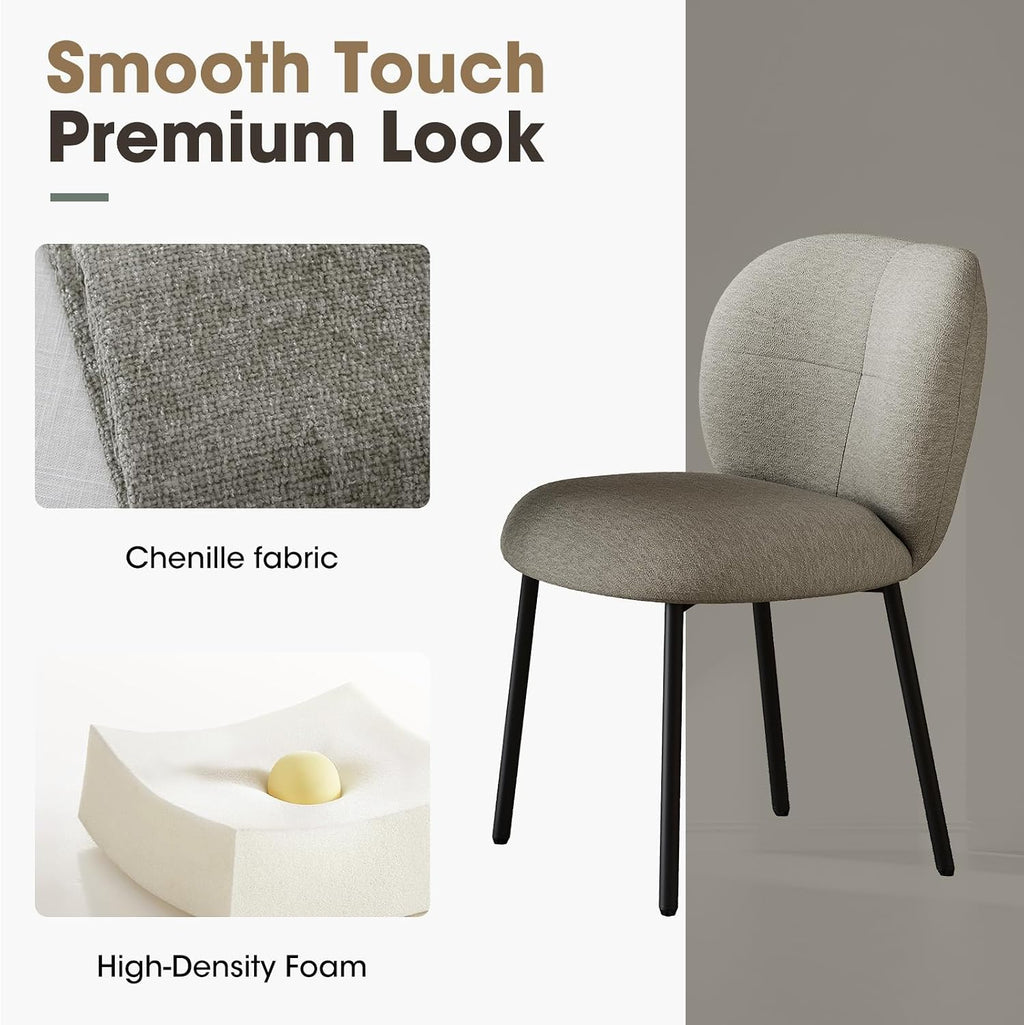 Modern Upholstered Dining Chairs, Linen Fabric Dining Chairs with Padded Seat & Back, Sturdy Metal Legs, Armless Kitchen Accent Chairs, 350 lbs Weight Capacity
