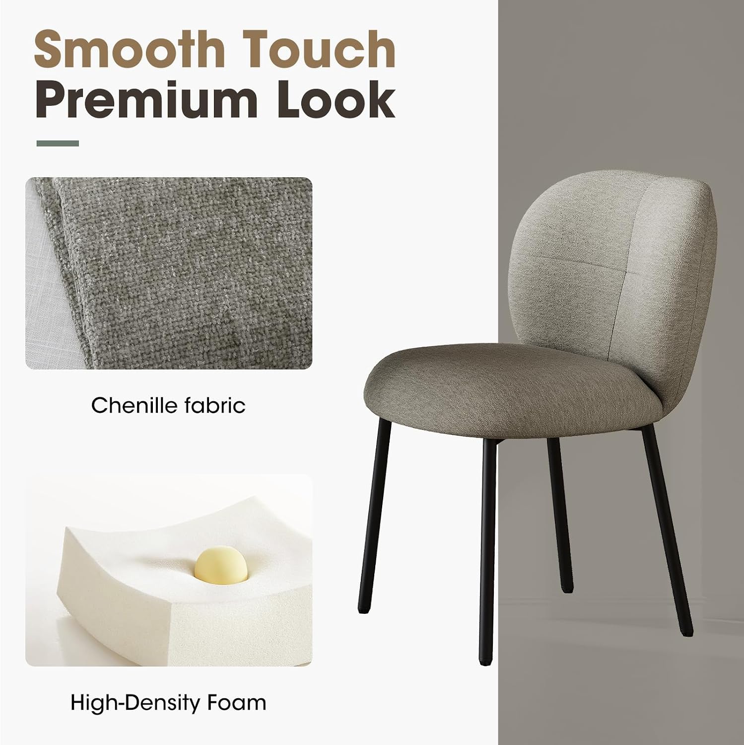 Modern Upholstered Dining Chairs, Linen Fabric Dining Chairs with Padded Seat & Back, Sturdy Metal Legs, Armless Kitchen Accent Chairs, 350 lbs Weight Capacity