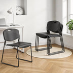 Stacking Chairs Set of 4, Plastic Waiting Room Chair with Sled Base, Stackable Office Guest Reception Chairs No Wheels for Break Rooms and Conference Rooms Black