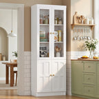 Cyclysio Kitchen Pantry Cabinet, 80" Wood Pantry Storage Cabinet with Doors and Adjustable Shelves, Kitchen Cabinet with Thickened Top Panel, Tall Cabinet for Livingroom, Pantry, Bathroom, White