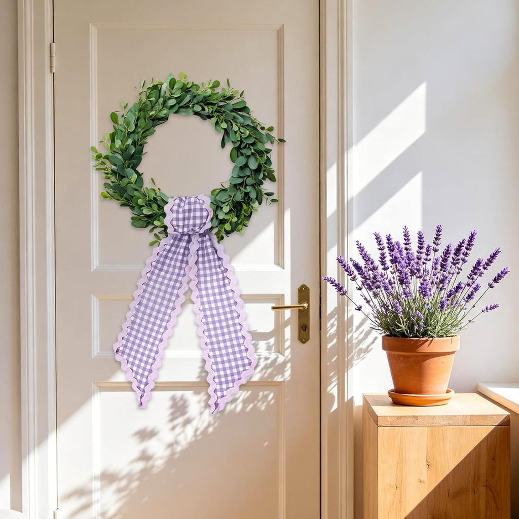 Whaline 2 Pcs Wreath Sash for Front Door Purple Plaid Garland Ribbon for Holiday Party Home Decor Indoor Outdoor