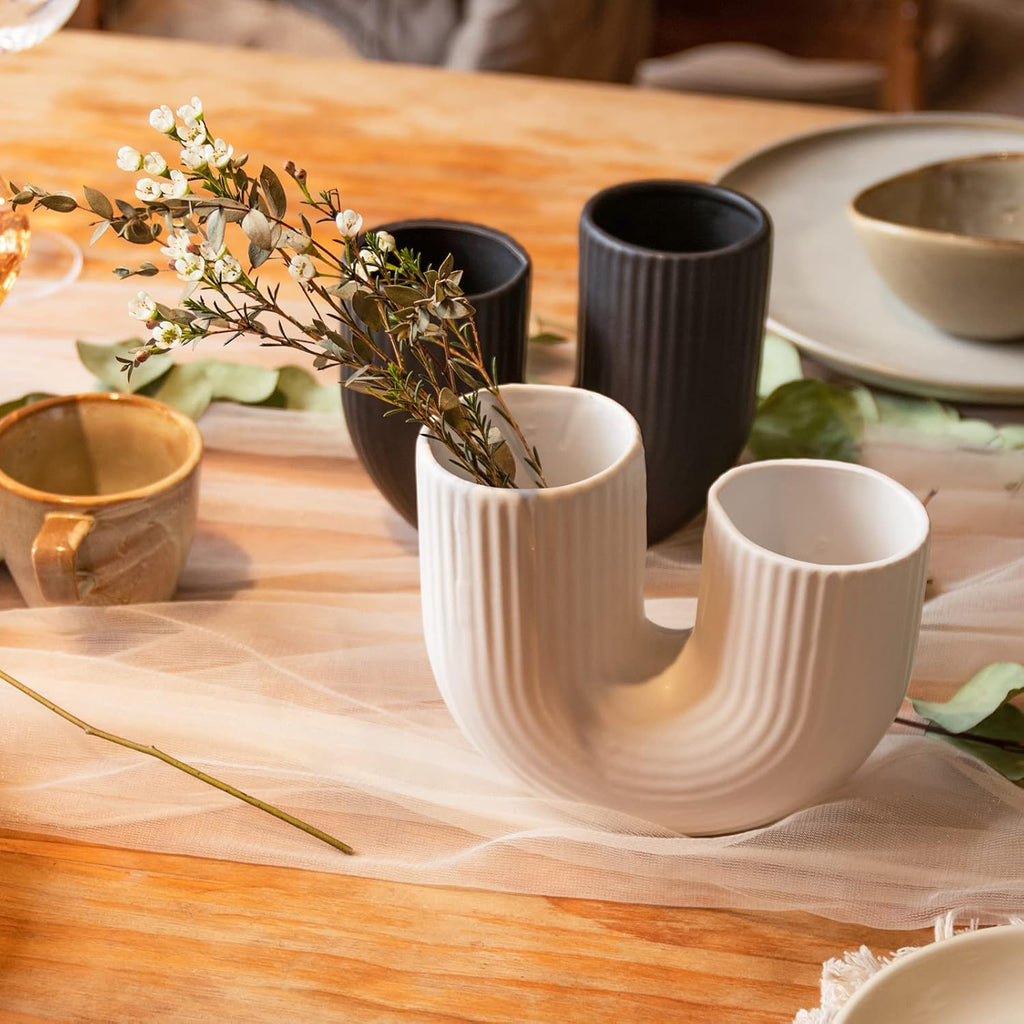 Vipush Ceramic Vase Set for Modern Home Decor Aesthetic, White and Black Round Matte Infinity Vases for Decorative Gift, Flower Vases for Living Room Wedding Coffee Table Party Bedroom