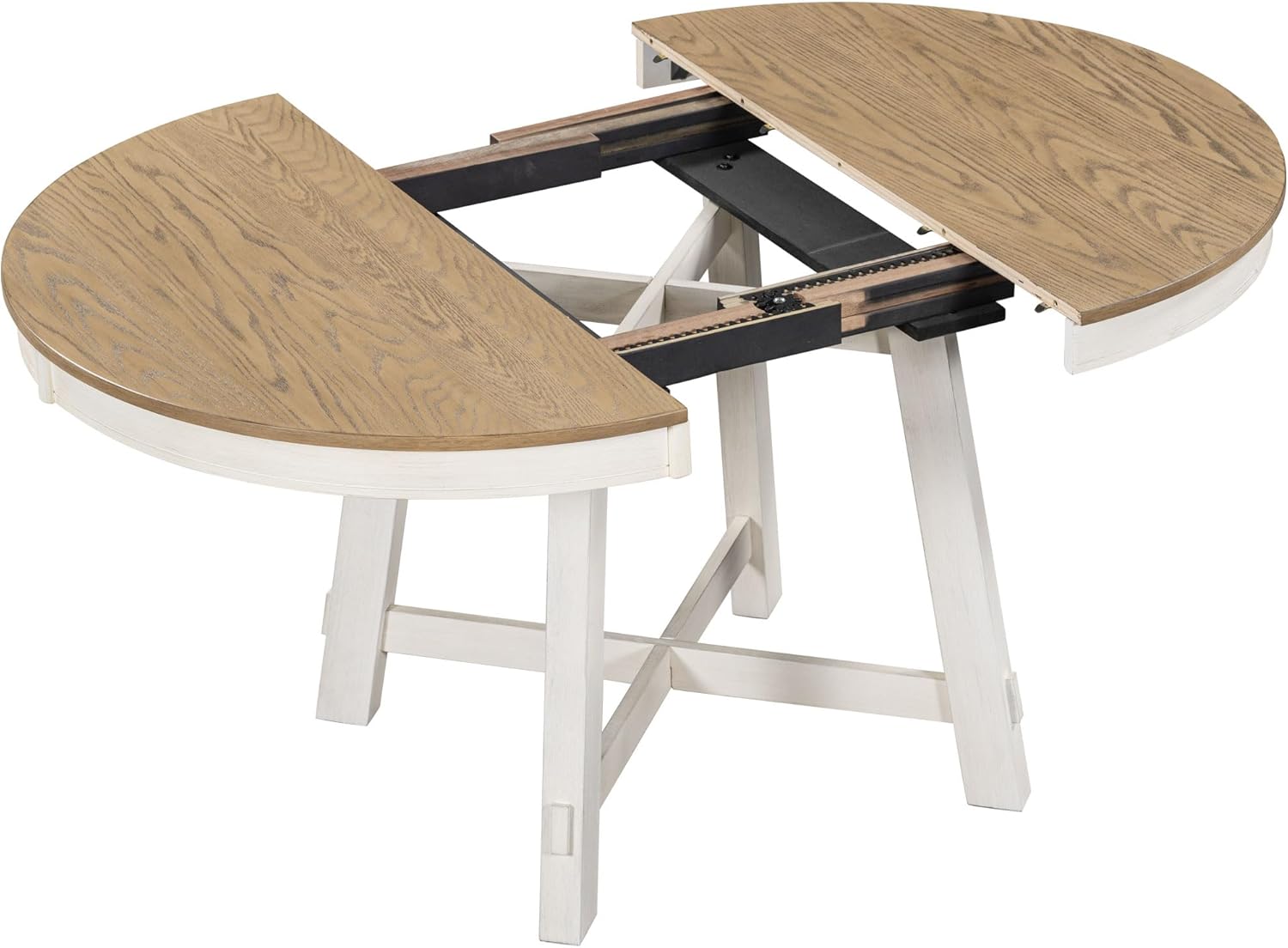 Knocbel Farmhouse 4-Person Extendable Dining Table Set, 5-Piece Dinette Set with Upholstered Nailhead Trim Chairs, Kitchen Dining Room Small Space Furniture Set (Oak Natural and Antique White)