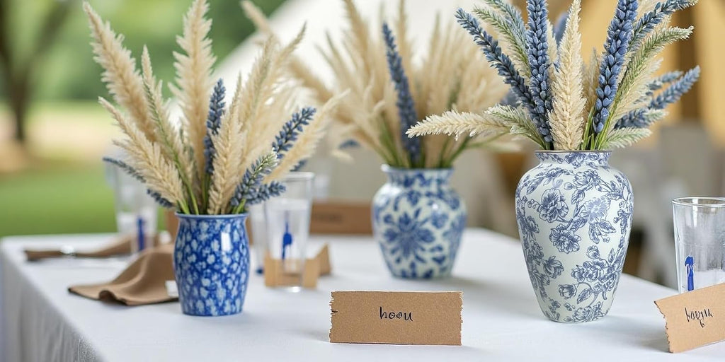 Blue and White Chinoiserie vase - Vintage Ceramic vase with Antique Design, Perfect for Chinoiserie Home Decor 9in Flower vase04