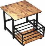 EYOCAL Mini Fridge Stand with Pull-Out Basket, 19.7" x 19.7" Large Tabletop Heavy Duty Stand with Adjustable Feet & Wheels, for Kitchen, Dorm, Office, Rustic Brown and Black