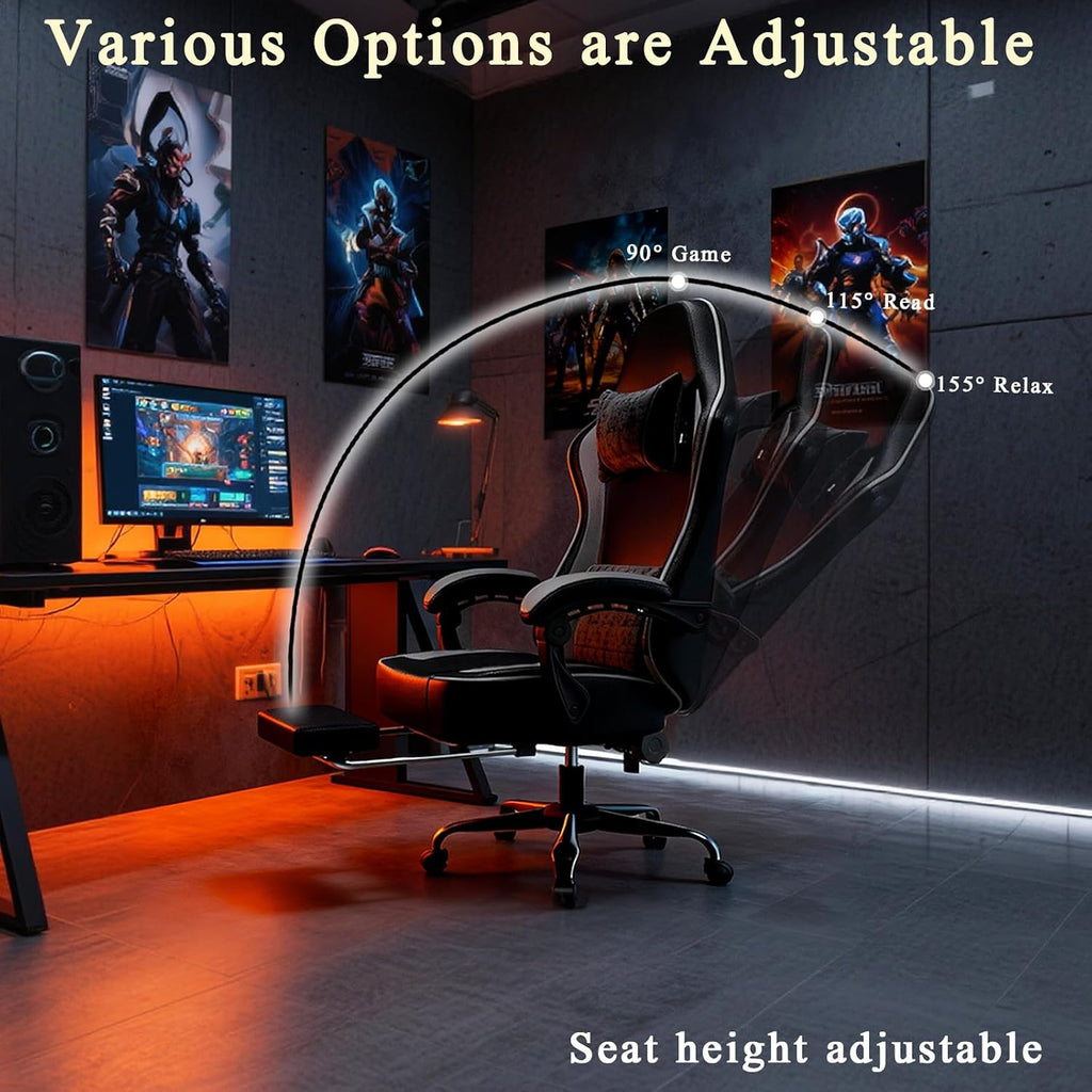 Gaming Chair with Pocket Spring Cushion and Footrest, Ergonomic Computer Chair for Adults, Breathable PU Leather Game Chair