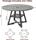 Jocoevol 51" Round Dining Table for 6,Kitchen Dining Room Circle Dinner Pedestal Table,Space Saving Wood Kitchen & Dining Room Furniture (Grey, 51In)