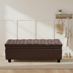 50" Faux Leather Storage Ottoman Bench, Rectangular End of Storage Bench, Upholstered Large Tufted Ottoman with Storage for Living Room, Bedroom, Entryway,Dark Brown