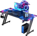 HLDIRECT 47 Inch Gaming Desk with LED Lights, Large RGB Computer Gaming Desk Table with Cup Holder Headphone Hook Mouse Pad, Ergonomic Modern Carbon Fiber Mesa Gamer Pc Work Home Office Desks, Black