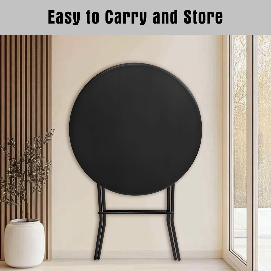 32in Cocktail Table, Folding Round High Top Indoor Outdoor Use, Foldable Bar Height Table for Parties and Commercial Events (Black, 2 Pcs)
