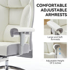 Efomao Big and Tall Executive Office Chair 400lbs - White Desk Chair for Women with Footrest, 24" Wide Ergonomic Pocket Spring Cushion Seat, Heavy Duty Computer Chair for Home Office, Gaming