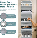 Easy Assembly Over The Door Organizer, 6 Shelves& 10 Side Pockets, Heavy-Duty Reinforced Mesh Rack Holds 44lb, Hanging Behind Door Storage for Bathroom Pantry, Nursery, Closet, Shoes, Towels-Grey