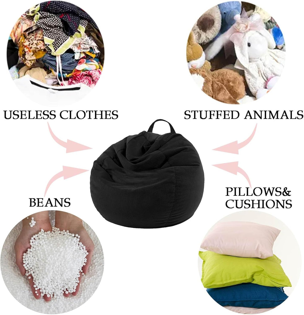 LPMOERA Stuffed Animal Storage Bean Bag Chair Cover (No Filler) For Kids and Adults.Soft Stuffable Bean Bag For Organizing Children Plush Toys or Memory Foam Light Green L for Adults