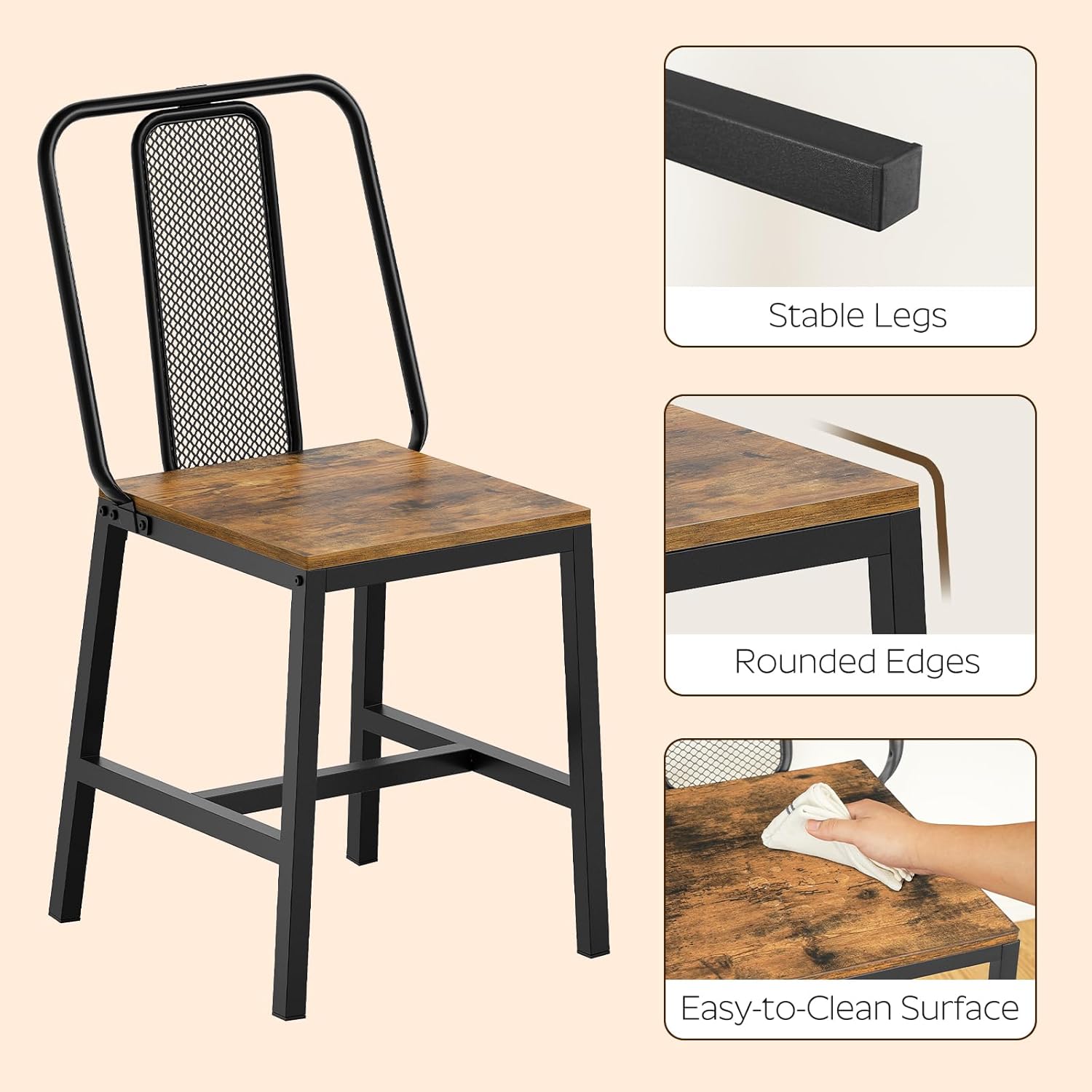 YATINEY Dining Chairs Set of 4, Wooden Kitchen Chairs, Farmhouse Dining Chairs with Back Support, for Living Room, Kitchen, Rustic Brown and Black CY01L4BRN1