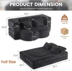 Convertible Folding Sofa Bed, 78” Full Size Loveseat Sleeper Sofa, Chenille Foldable Boneless Floor Couch with 4 Pillows for Guest Living Room Bedroom, No Assembly Required (Black)