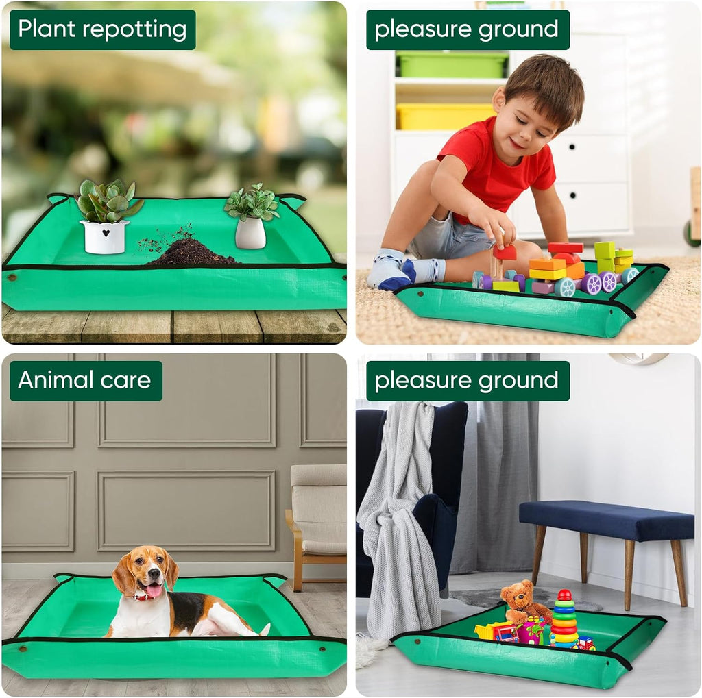 HKZ Repotting Mat for Indoor Plant - 26'' x 26'' Planting Mat Soil Mess Control, Portable Succulent Planting Potting Tray Waterproof Gardening Transplanting Bonsai Tools(Pale Green)
