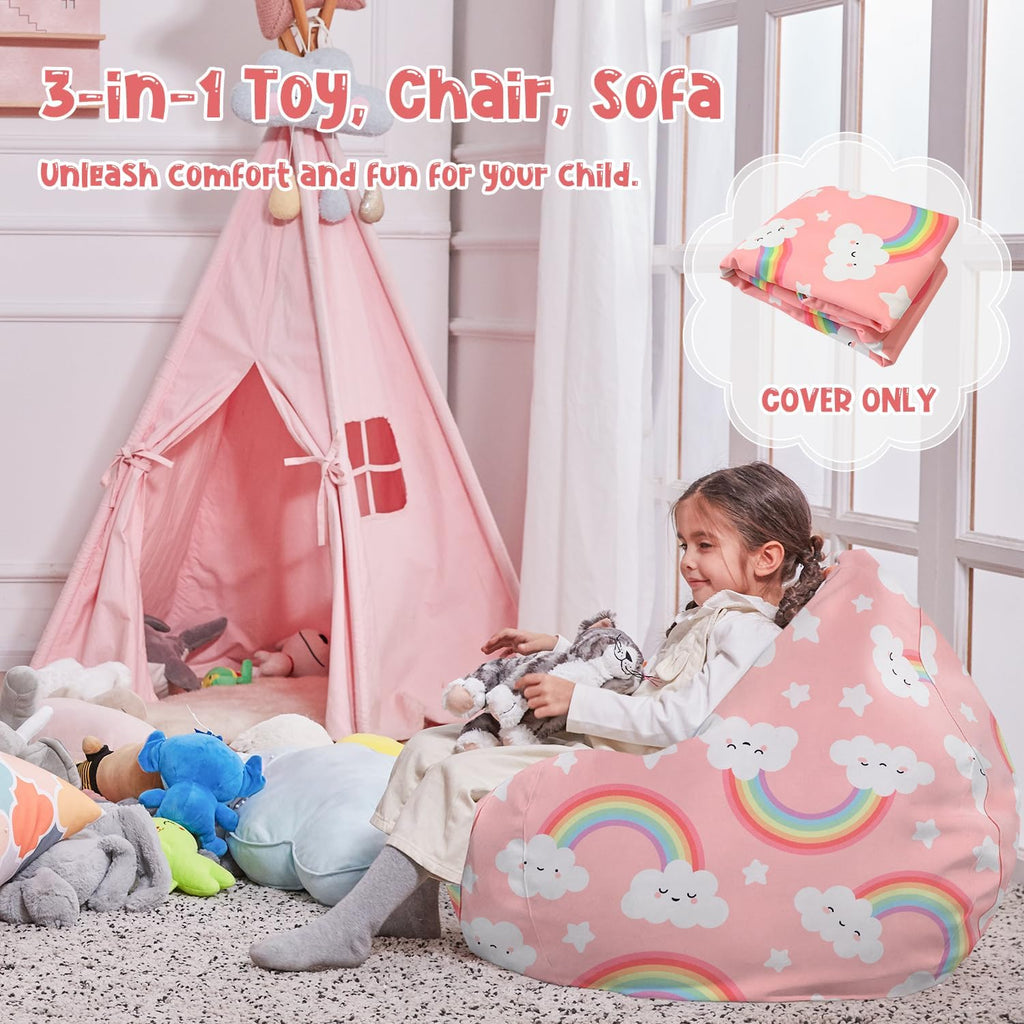 Stuffed Animal Storage Bean Bag Chair Cover Only for Kids Girls Toddler, Large Beanbag Chair Without Filling for Organizing Children Soft Plush Toys