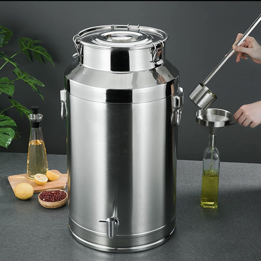 15l/20l/28l/35l Stainless Steel Milk Storage Can - Airtight Milk Transport Bucket with Silicone Lid for Home Brewing, Wine Making, and Water Storage Without Tap 35L
