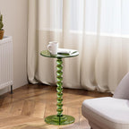 Clear Round End Table, Acrylic Side Table, Roman Column Pedestal, Acrylic DrinkTable for Small Spaces, for Living Room, Bedroom, Balcony, Easy Assembly(Green)