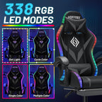 Gaming Chair with Bluetooth Speakers and RGB LED Lights Ergonomic Massage Computer Gaming Chair with Footrest Video Game Chair High Back with Lumbar Support Grey and Black