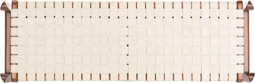 Safavieh Couture Home Dilan 47-inch White and -Light Brown Leather Weave Bench