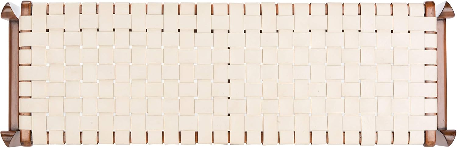 Safavieh Couture Home Dilan 47-inch White and -Light Brown Leather Weave Bench