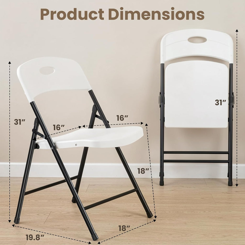 Folding Chairs 6 Pack,350 lbs Heavy Duty Metal Frame Plastic Foldable Chair,Ergonomic Portable Folding Chair with Non-Slip Feet, Indoor Outdoor Commercial Seating for Patio Party Wedding Camping,White