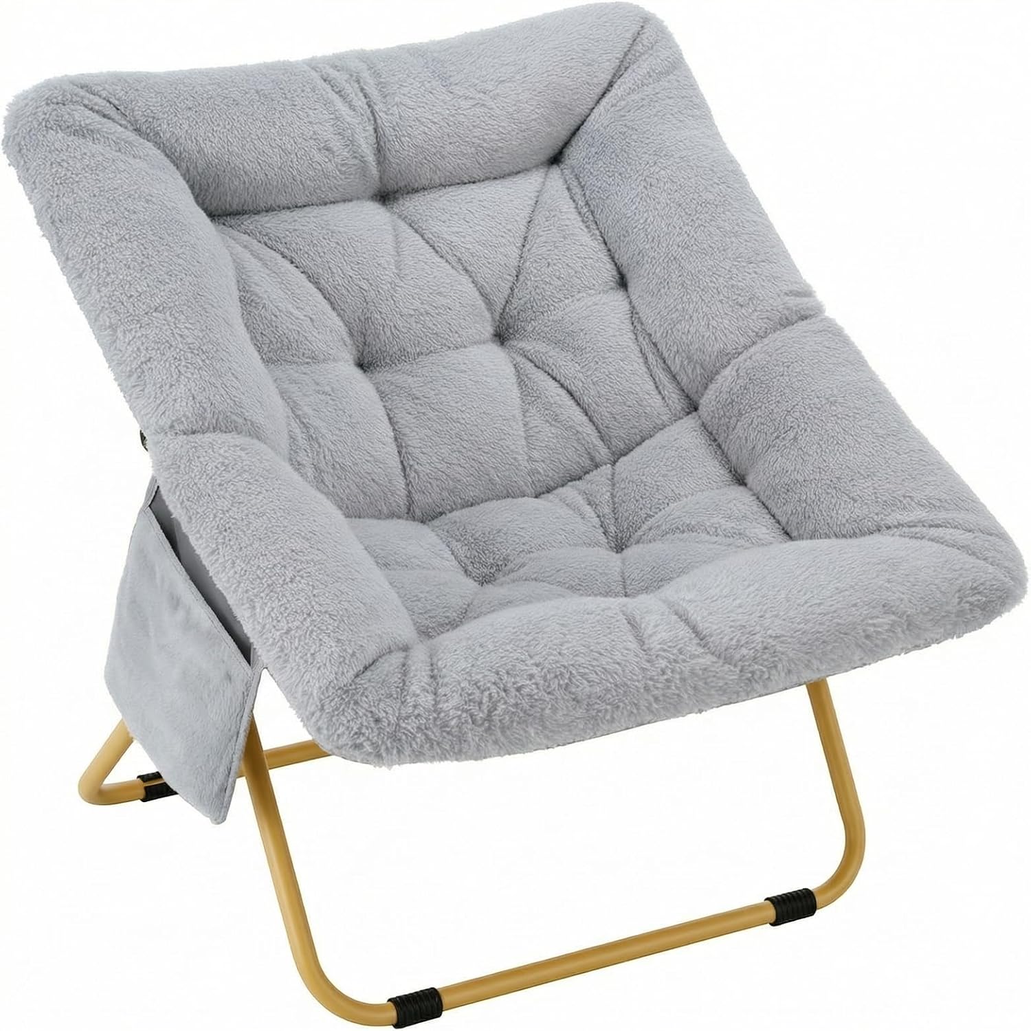 Folding Saucer Chair, Comfy Reading Chair with Soft Thick Padded Seat | Plush Faux Fur Lounge Chair for Small Space, Bedroom, Dorm, Living Room, X-Large Lazy Chair for Adults Teens Kids