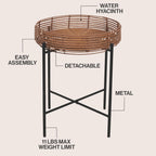 JONATHAN Y Malia 23" Round Faux Rattan Tray Top End Table, Bohemian Woven Accent Side Table with Black Metal Cross Base, Nightstand for Living Room and Bedroom, Brown and Black TBL2509B