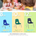 FDP 10" School Stack Chair, Stacking Student Seat with Chromed Steel Legs and Nylon Swivel Glides for in-Home Learning or Classroom - Navy (4-Pack), 13227-NV