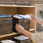 Thickened Fabric Cube Storage Bins with Wood Look,Decorative Storage Cubes Foldable Box,Sturdy Cube Organizer Basket for Shelves,Closet,Home,Office, Nursery,Dorm,Brown with Black,3 Pack (12x12x12in)