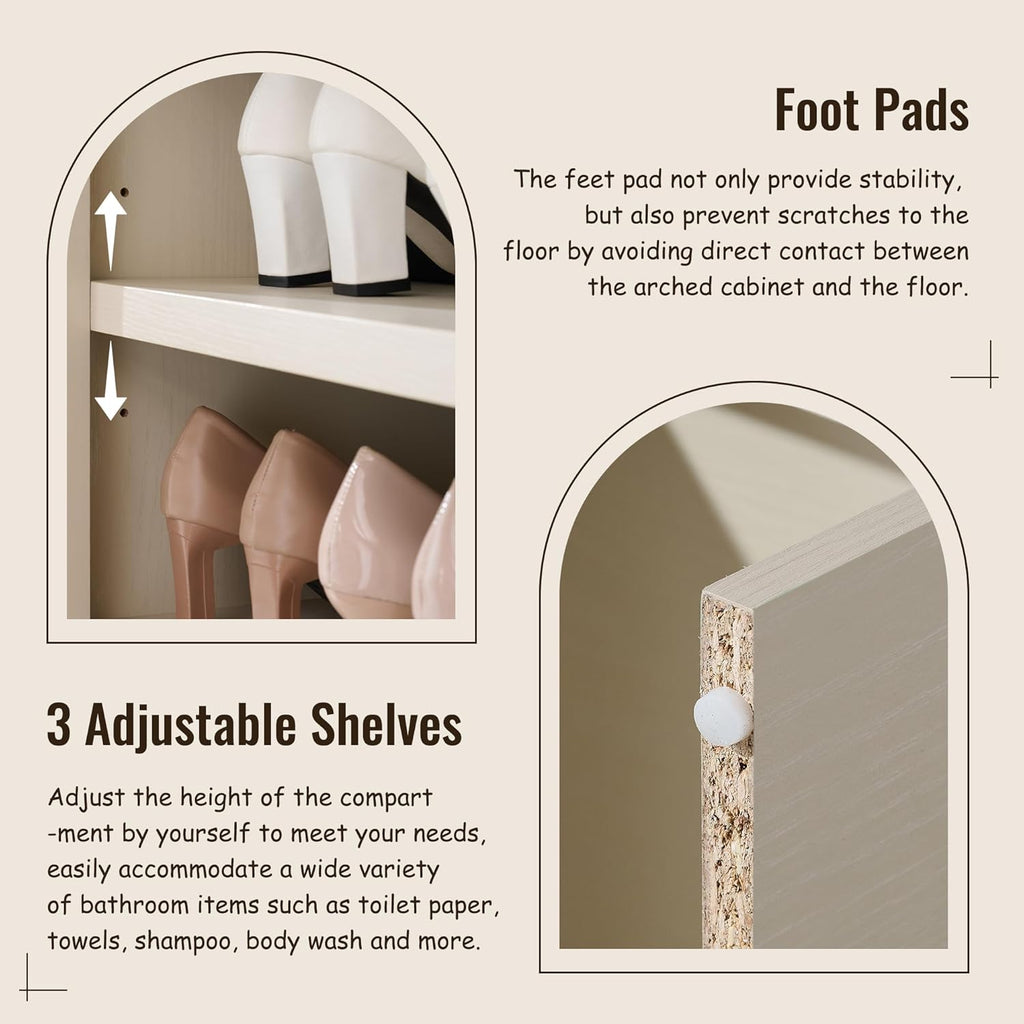 IFBUY 67" Tall Arched Bathroom Storage Cabinet, 8-Tier Modern Farmhouse Storage Cabinet with Adjustable Shelves, Wood Freestanding Cabinet for Bathroom, Living Room, Entryway, Hallway (Cream)