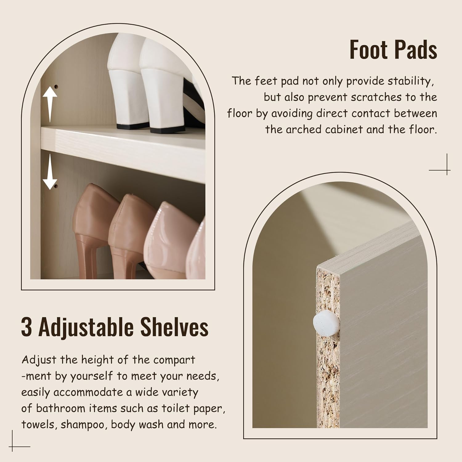 IFBUY 67" Tall Arched Bathroom Storage Cabinet, 8-Tier Modern Farmhouse Storage Cabinet with Adjustable Shelves, Wood Freestanding Cabinet for Bathroom, Living Room, Entryway, Hallway (Cream)