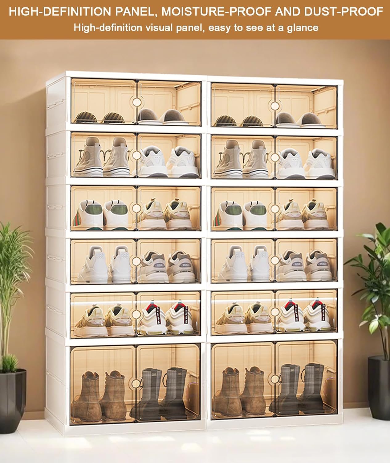 9 Tiers 18 Pairs Foldable Shoe Rack, Large Shoe Storage with Magnetic Clear Door, Easy Assembly and Freely Movable Shoes Organizer, Large Capacity Shoe Shelf for Living Room, Cloakroom, Entryway