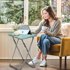 Garden 4 you Folding TV Tray Table TV Dinner Table with Sturdy MDF Top,Eating Trays for Living Room with No Assembly Required 15 x 18.9 x 26 in(Sea Blue,1PC)