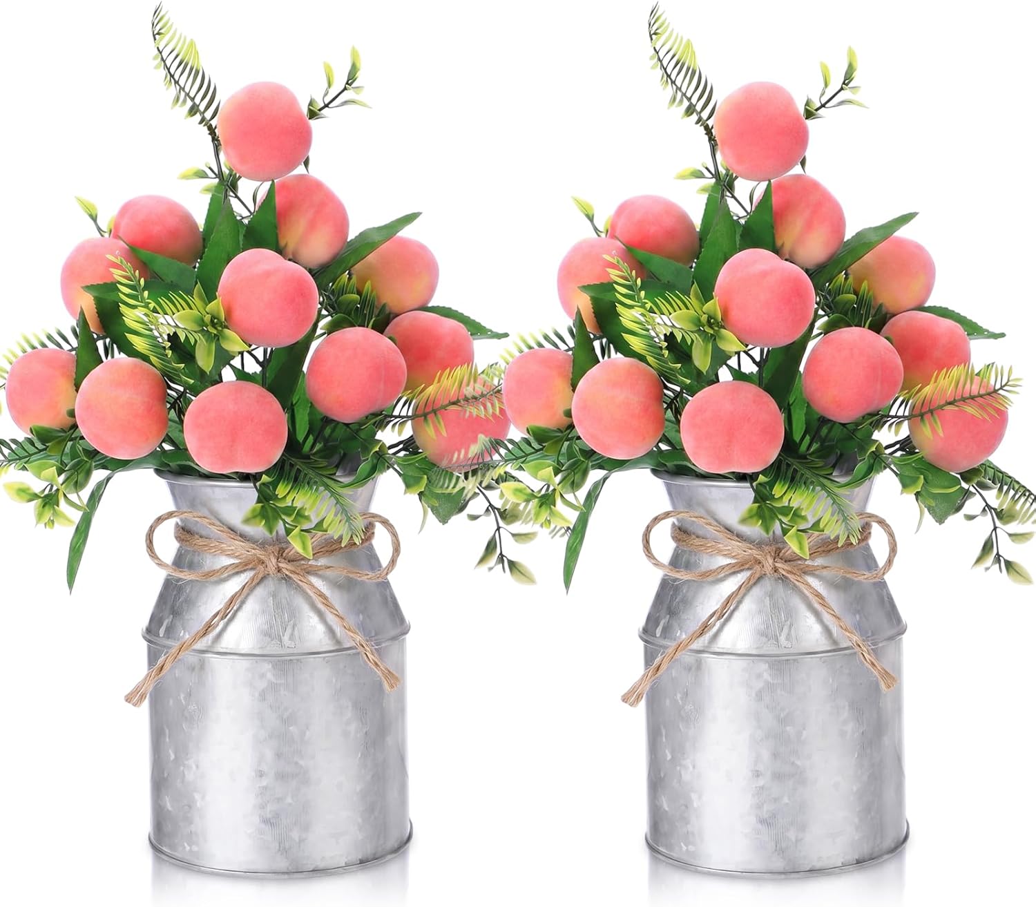 Hotop 2 Sets Artificial Peach Branches with Flower Vases 16.14'' Realistic Artificial Peach Fruits Bouquet with Green Leaves Fruit Flower Arrangement for Home Baby Shower Party Farmhouse Table Decor