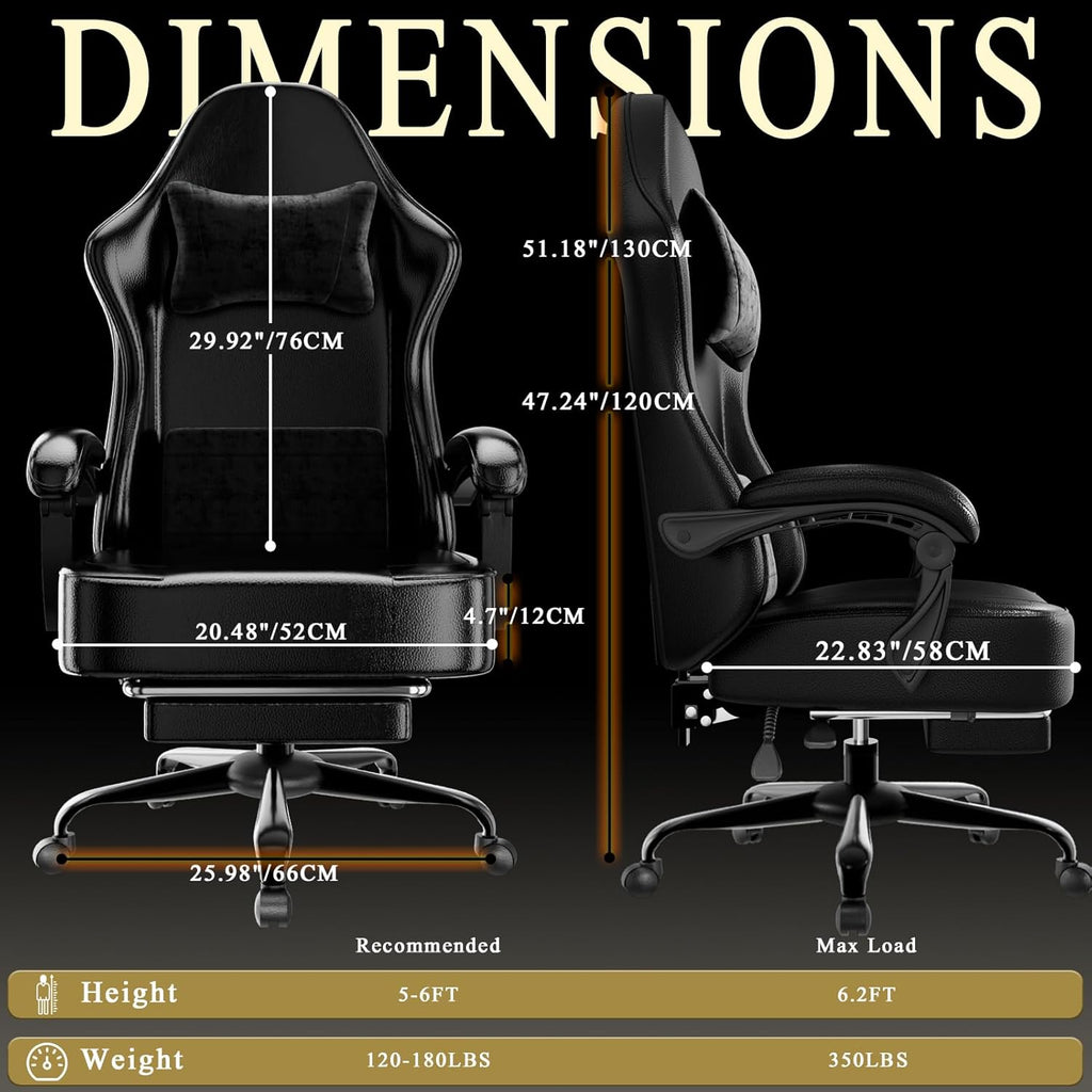 Gaming Chair with Pocket Spring Cushion and Footrest, Ergonomic Computer Chair for Adults, Breathable PU Leather Game Chair