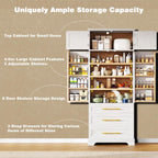 78.2" Tall Kitchen Pantry Cabinet with 8 Door Shelves and 3 Adjustable Shelves for Dining Room, Freestanding Storage Cabinet with 3 Large Drawers, Versatile Cupboard for Bathroom (White)