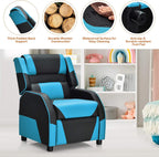 Giantex Kids Recliner, Gaming Recliner Chair with Footrest, Headrest & Lumbar Support, Ergonomic Leather Lounge Chair Toddler Furniture, Adjustable Racing Style Recliner Sofa for Boys Girls, Blue